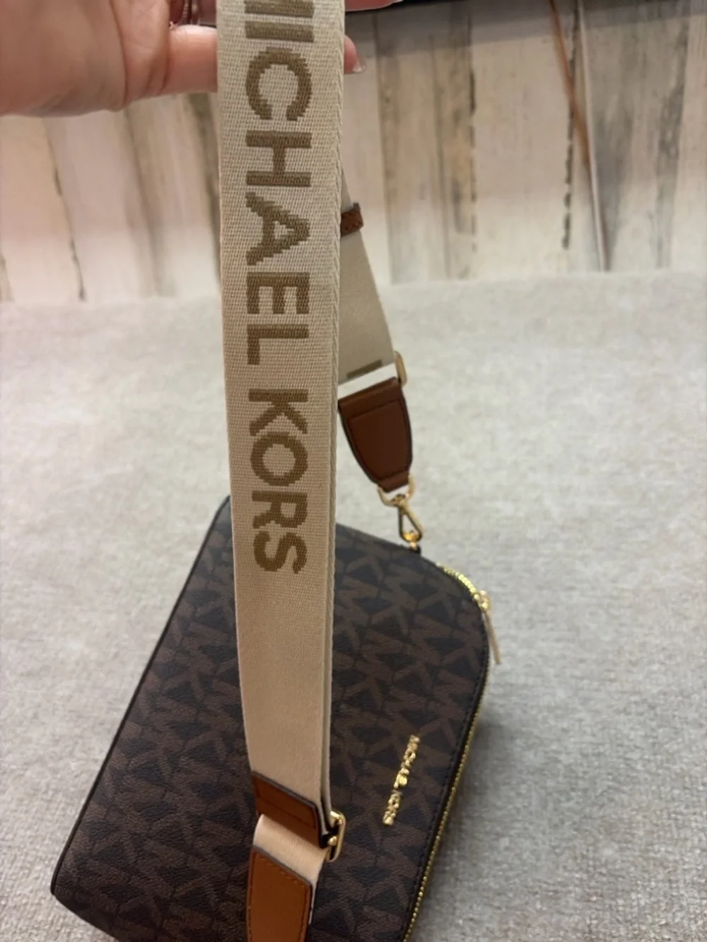 Michael Kors Cindy Large Dome Crossbody Bag Brown MK Logo NWT